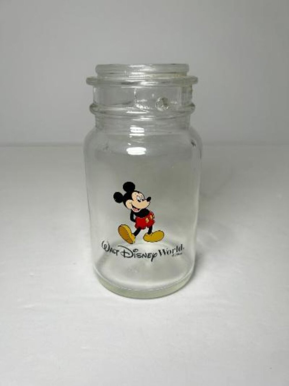 Walt Disney Mickey Mouse Clear Glass Jar Walt Disney World Vintage